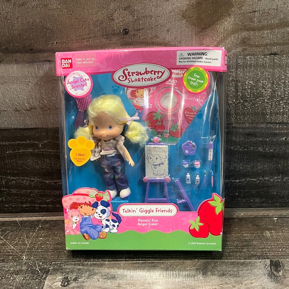 Bandai Strawberry Shortcake Talkin Giggle Friends Angel Cake Doll Set 21400 NIB